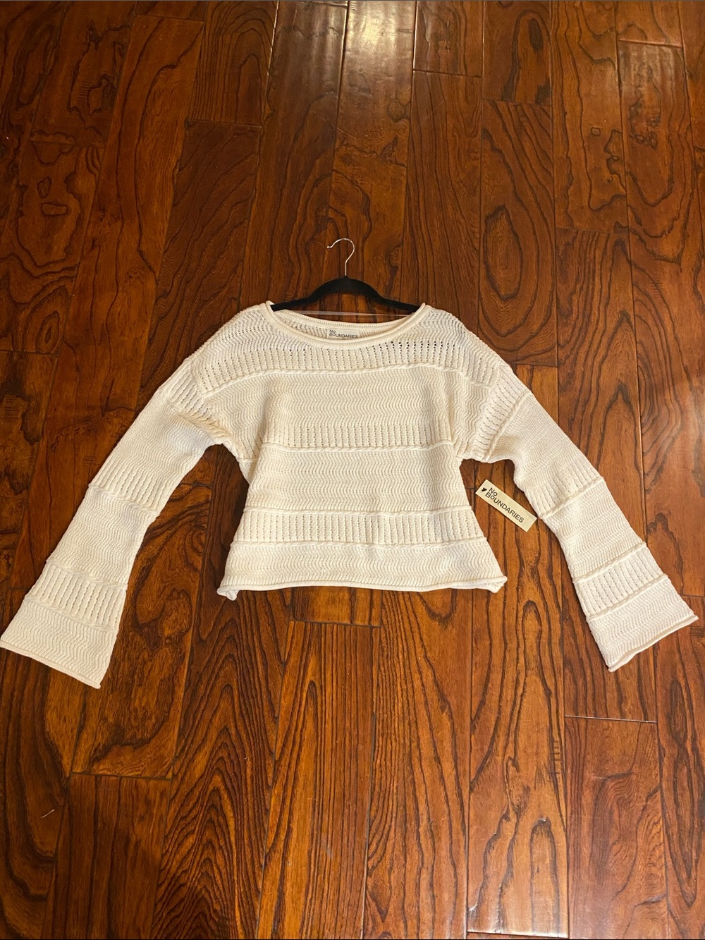No Boundaries Cream Textured Scoop Neck Sweater